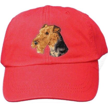 Custom airedale terrier embroidered red cap